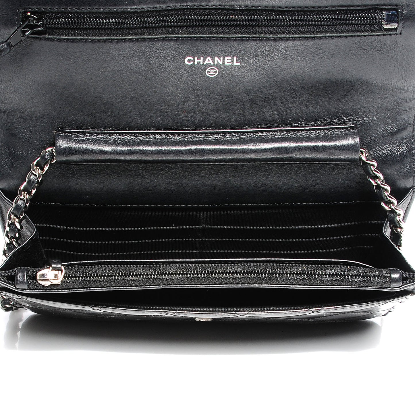 Striated Patent Wallet On Chain WOC Black