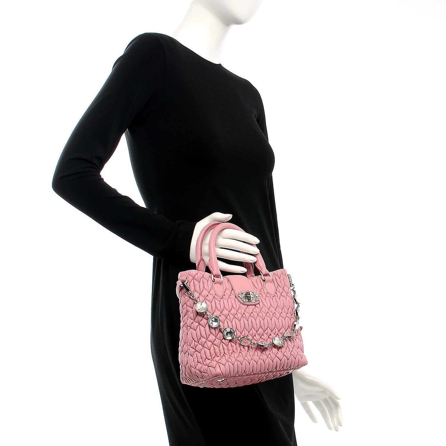 Miu Miu Nappa Matelasse Swarovski Crystal Tote Rosa 2 of 8