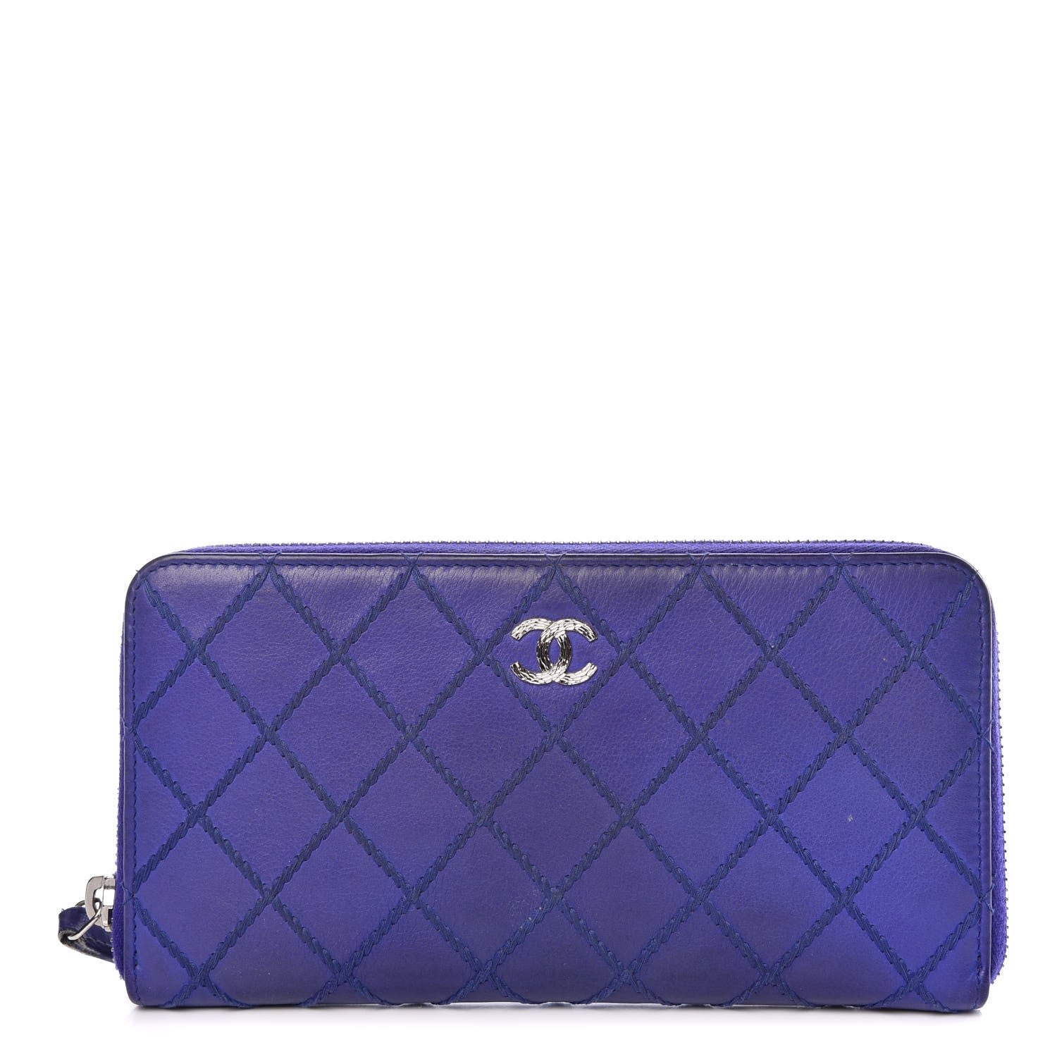 Chanel Calfskin Stitched Fancy CC Zip Around Wallet Blue 1 of 12