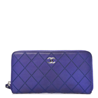 Chanel Calfskin Stitched Fancy CC Zip Around Wallet Blue 1 of 12