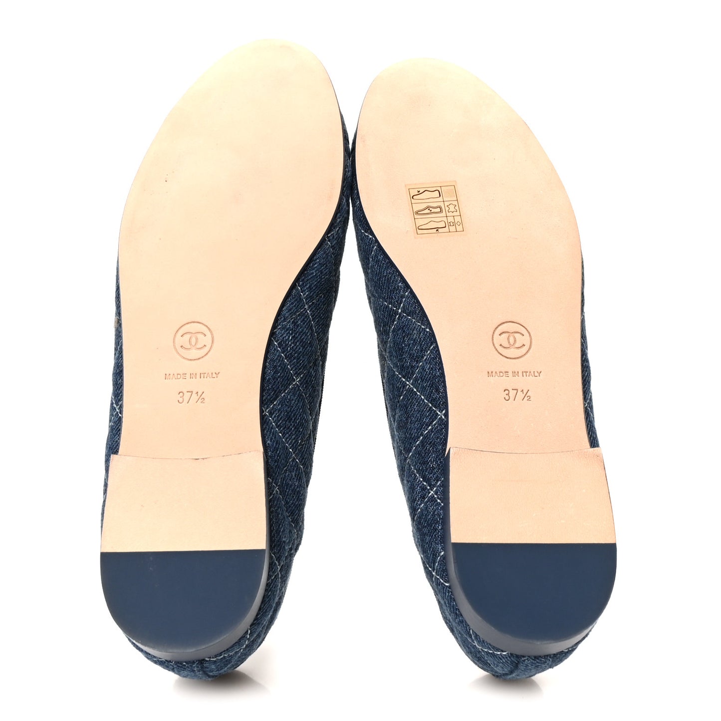 Washed Denim Quilted Cap Toe CC Ballerina Flats 37.5 Blue