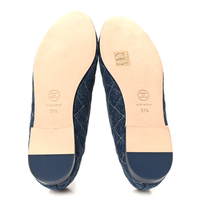 Chanel Washed Denim Quilted Cap Toe CC Ballerina Flats 37.5 Blue 6 of 10