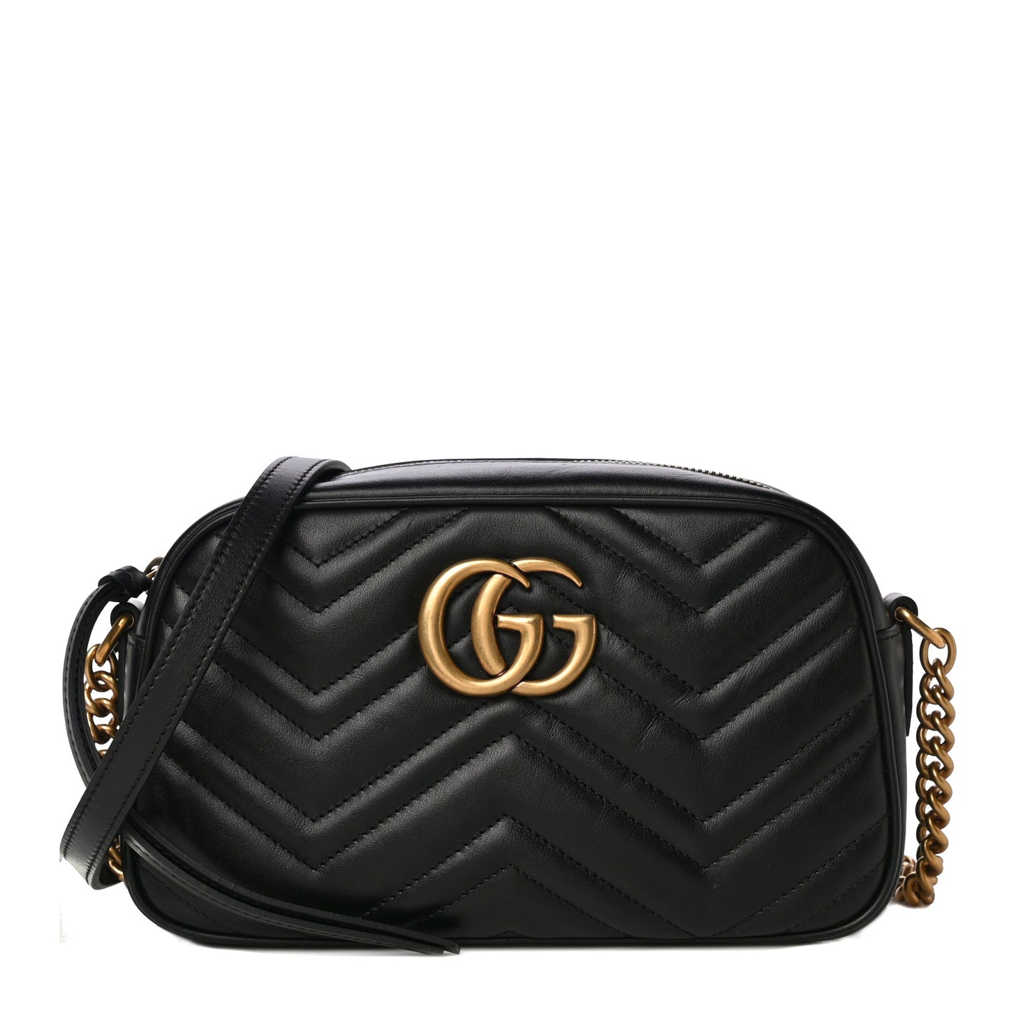 Calfskin Matelasse Small GG Marmont Chain Shoulder Bag Black