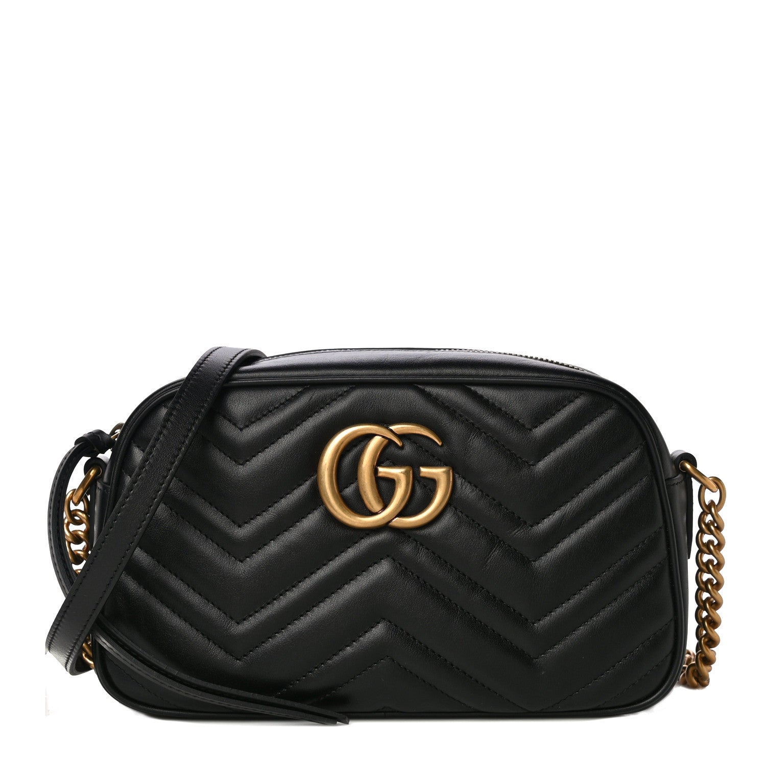 Gucci Calfskin Matelasse Small GG Marmont Chain Shoulder Bag Black 1 of 12