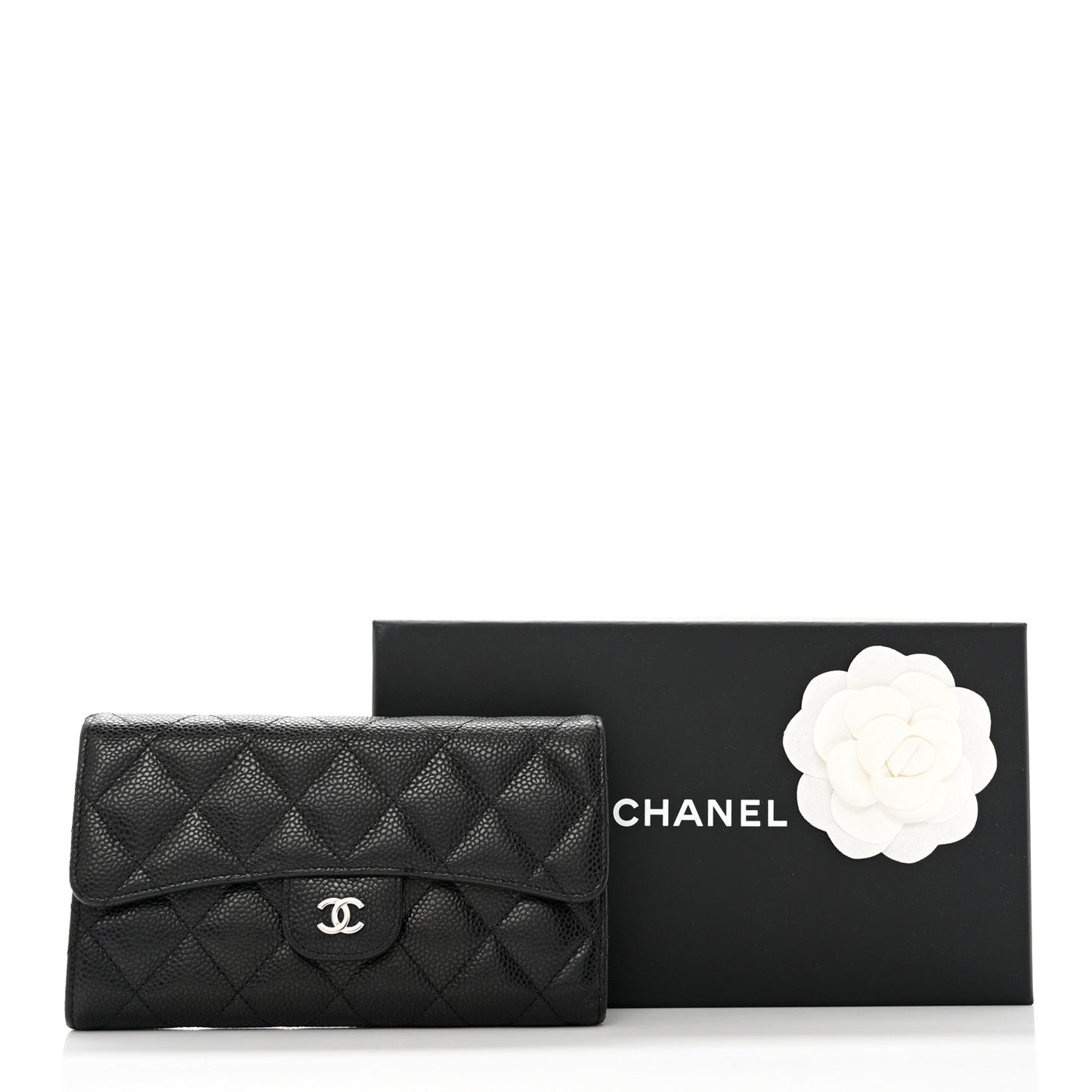 Caviar Quilted Large Gusset Flap Wallet Black