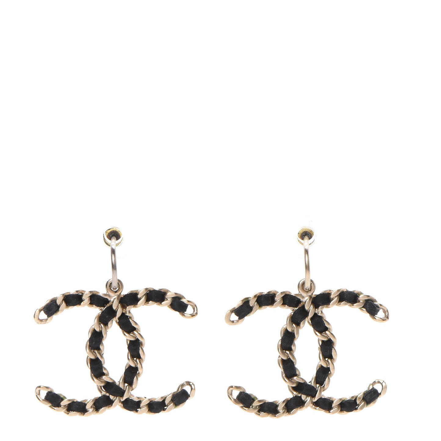 Satin CC Chain Earrings Light Gold Black