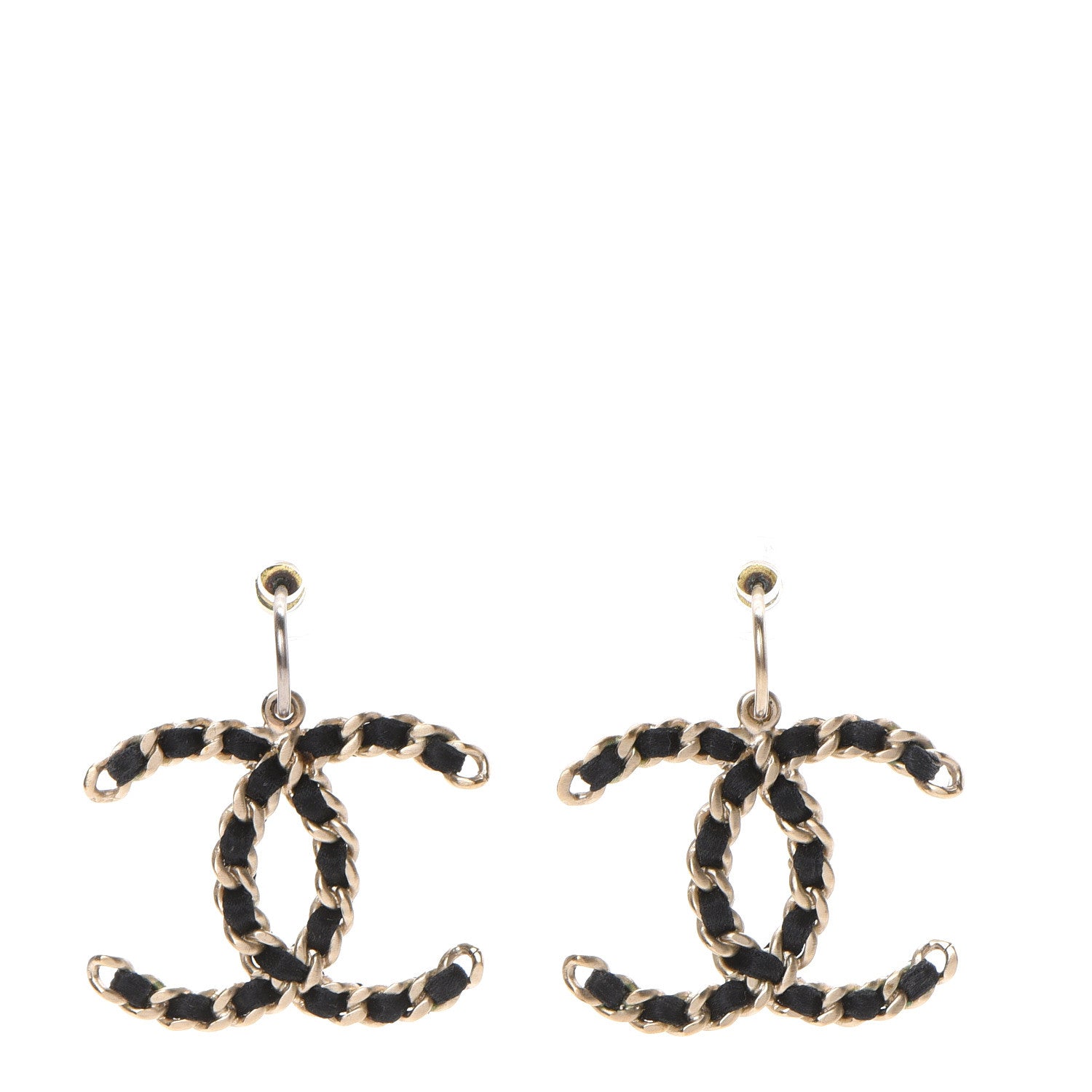 Chanel Satin CC Chain Earrings Light Gold Black 1 of 5