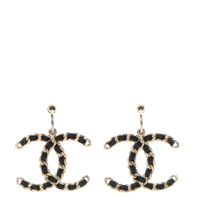 Chanel Satin CC Chain Earrings Light Gold Black 1 of 5