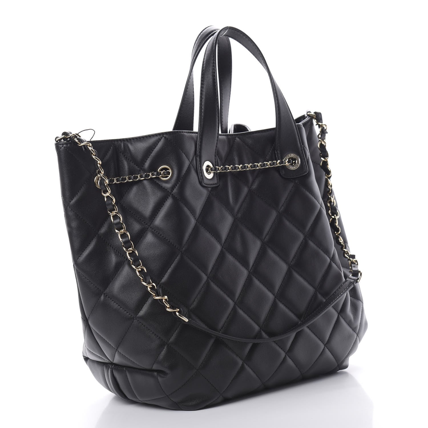 Chanel Lambskin Quilted CC Dweller Drawstring Tote Black 3 of 13