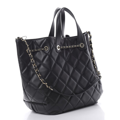 Chanel Lambskin Quilted CC Dweller Drawstring Tote Black 3 of 13