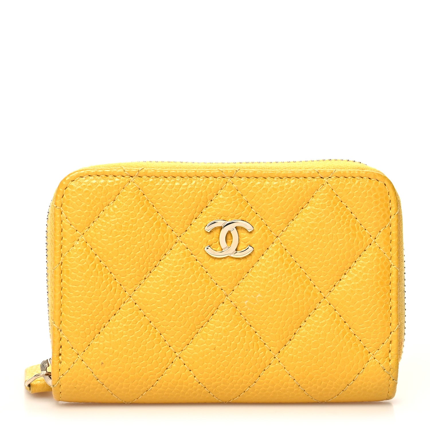 Chanel Caviar Quilted Zip Coin Purse Yellow 1 of 11