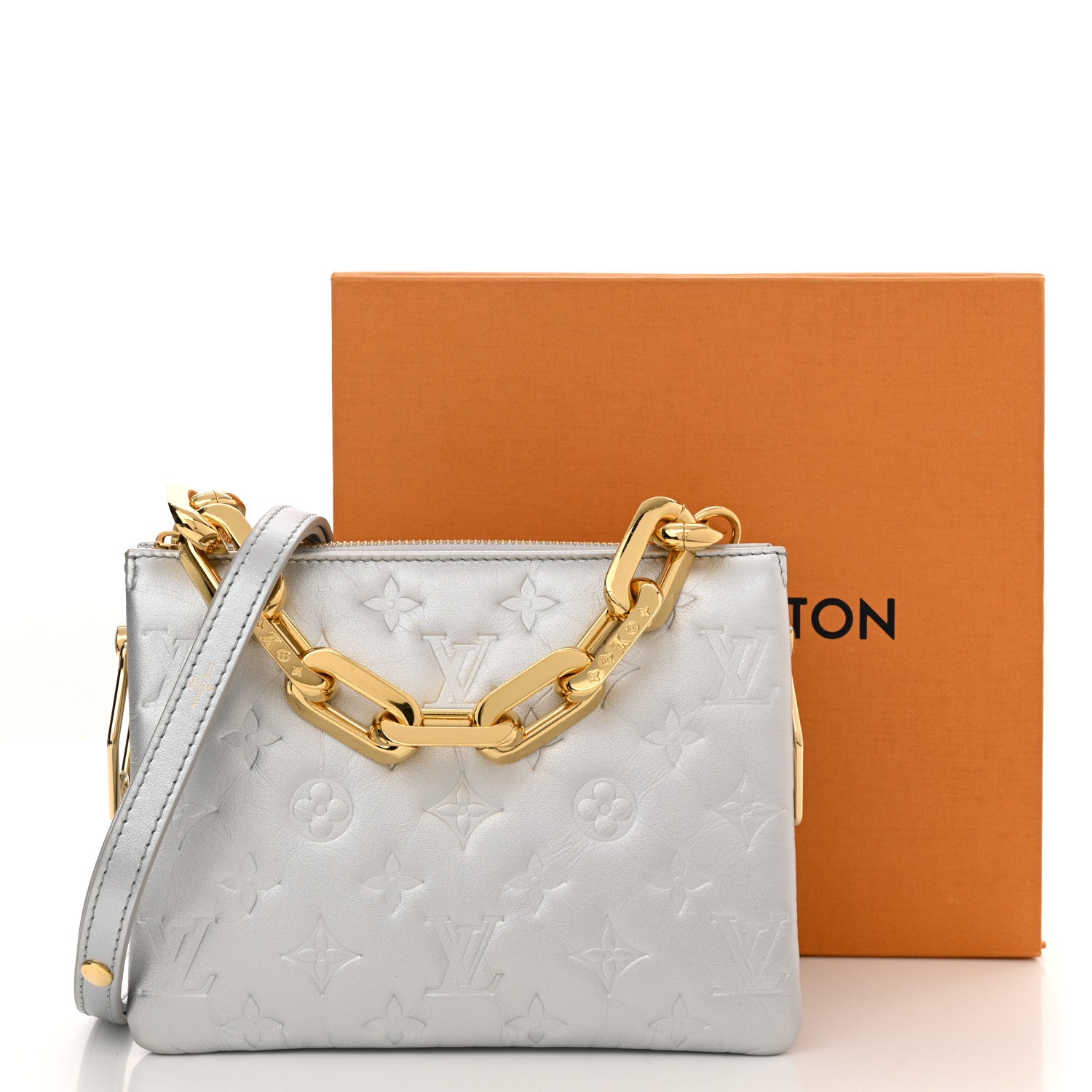 Louis Vuitton Lambskin Embossed Monogram Coussin BB Silver 10 of 10