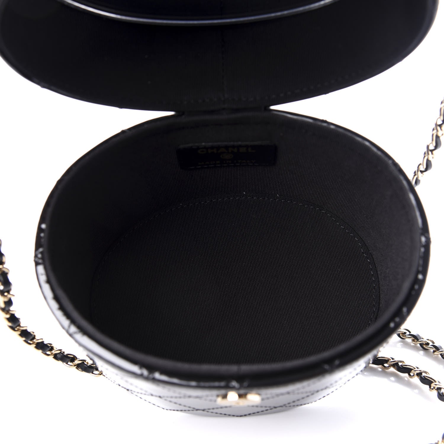 Chanel Patent Quilted Round Clutch With Chain Black 5 of 10