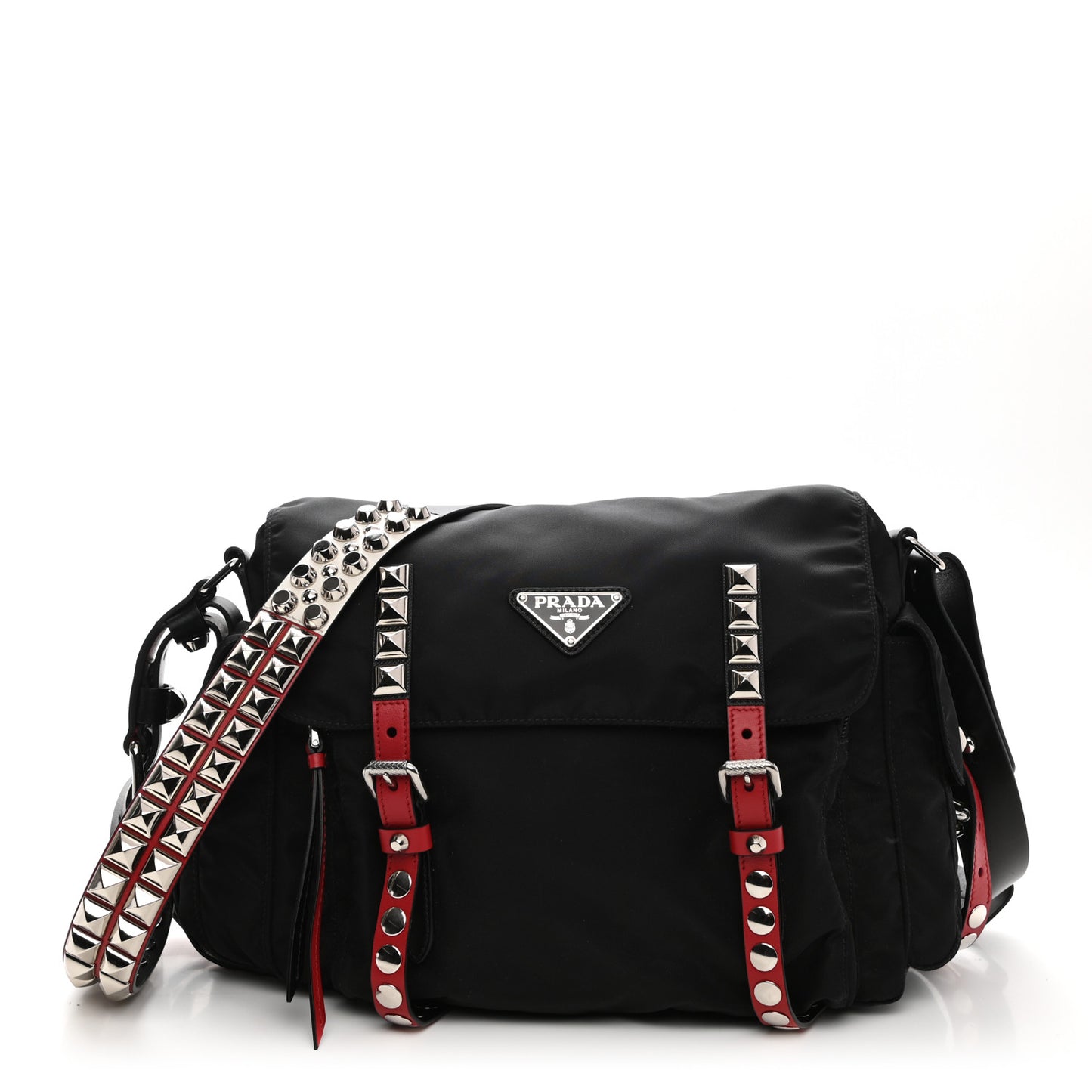 Nylon New Vela Studded Messenger Black Fuoco