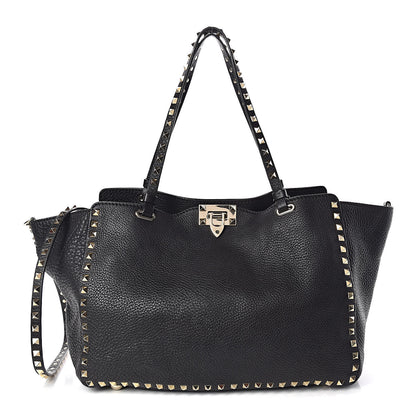 Valentino Garavani Alce Printed Calfskin Medium Rockstud Tote Black 1 of 10