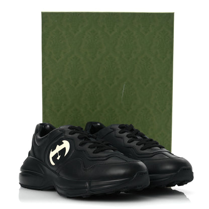 Gucci Dali Soft Calfskin Cut Out Interlocking G Mens Rhyton Sneakers 11 Black Ivoire 10 of 10