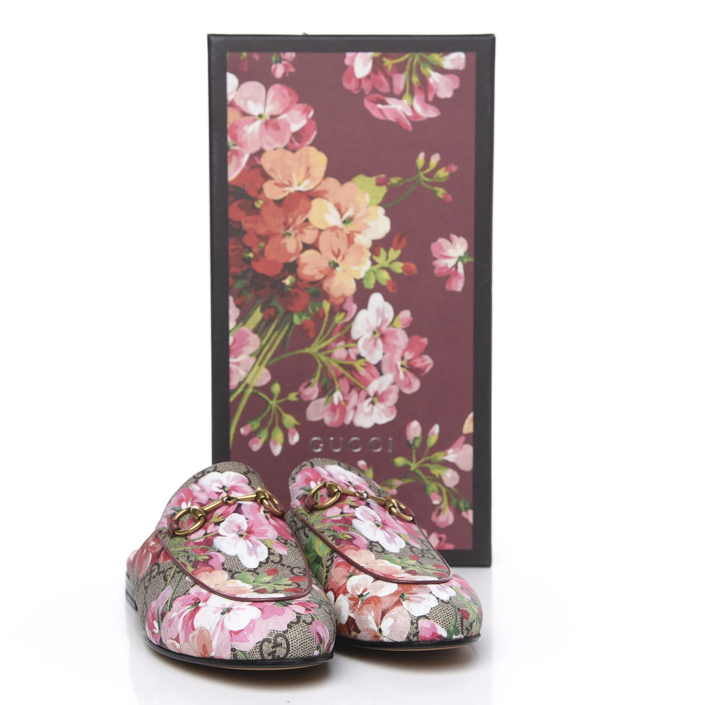 GG Supreme Monogram Blooms Womens Princetown Slippers 37 Beige Multicolor Dry Rose