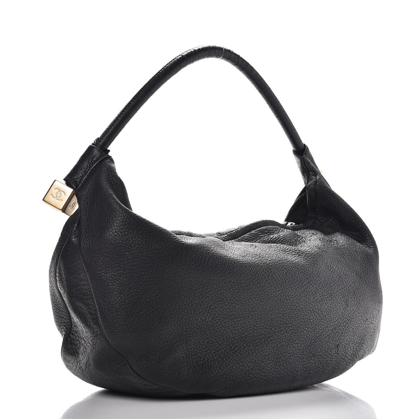 Grained Calfskin Tassel Hobo Black