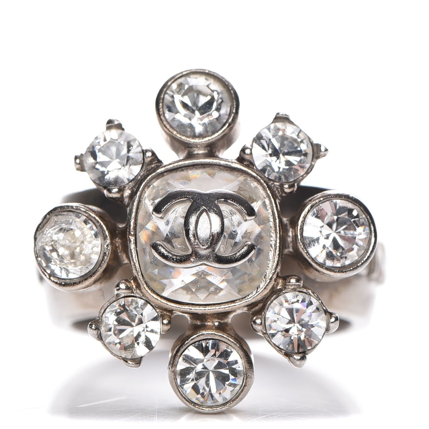 Chanel Crystal CC Ring 7 Silver 1 of 5