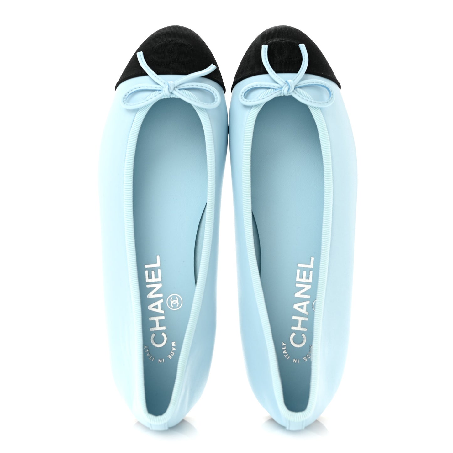 Lambskin Cap Toe CC Ballerina Flats 37.5 Light Blue Black