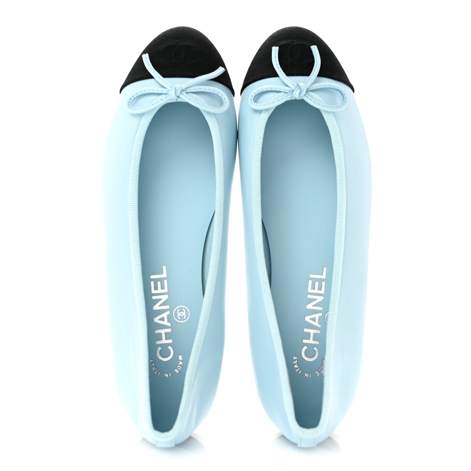 Chanel Lambskin Cap Toe CC Ballerina Flats 37.5 Light Blue Black 2 of 10