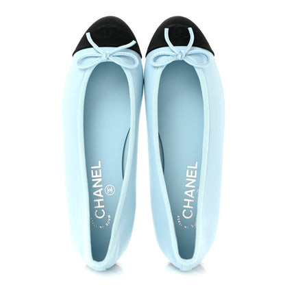 Chanel Lambskin Cap Toe CC Ballerina Flats 37.5 Light Blue Black 2 of 10
