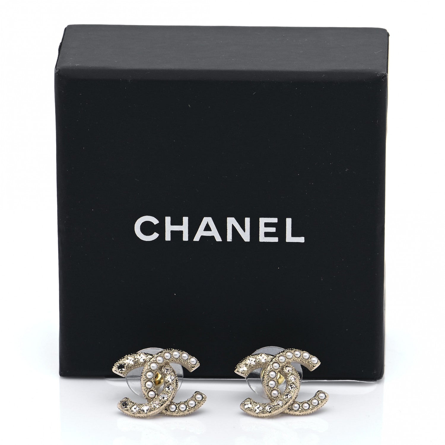 Chanel Crystal Pearl CC Earrings Gold 5 of 5