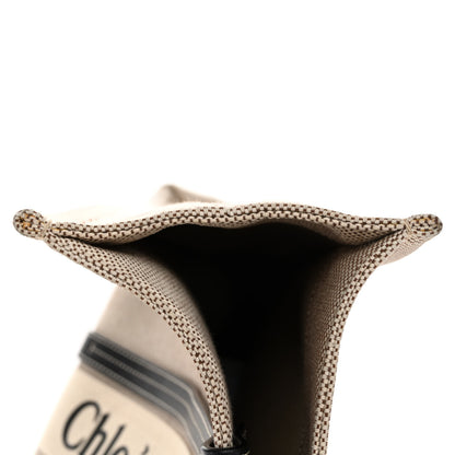 Chloe Cotton Calfskin Large Woody Ribbon Tote White Black 11 of 14