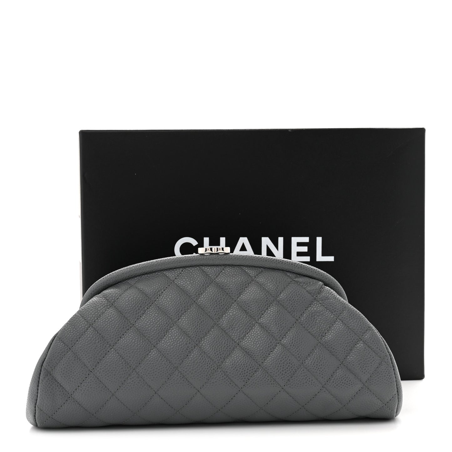 Caviar Quilted Timeless Clutch Dark Grey