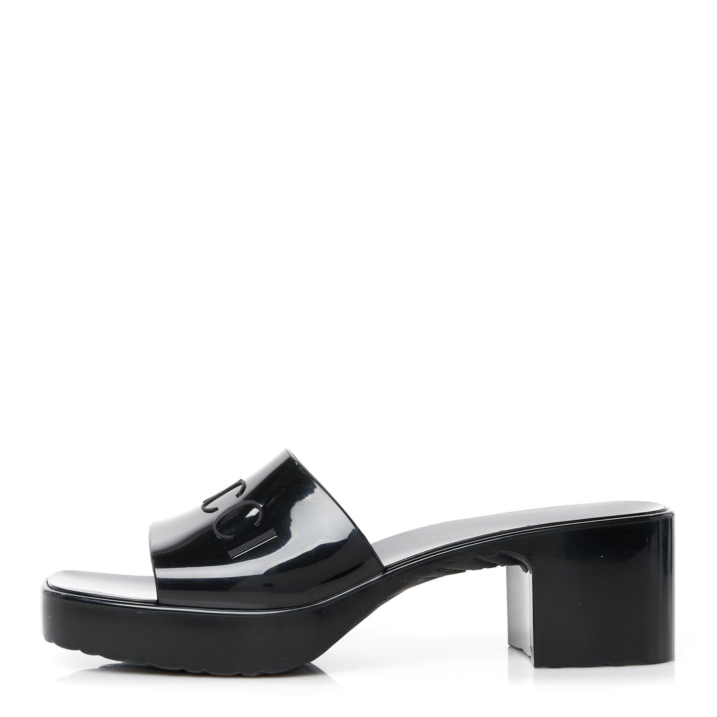 Rubber Gucci Logo Womens Platform 20/60mm Slide Sandals 38 Black