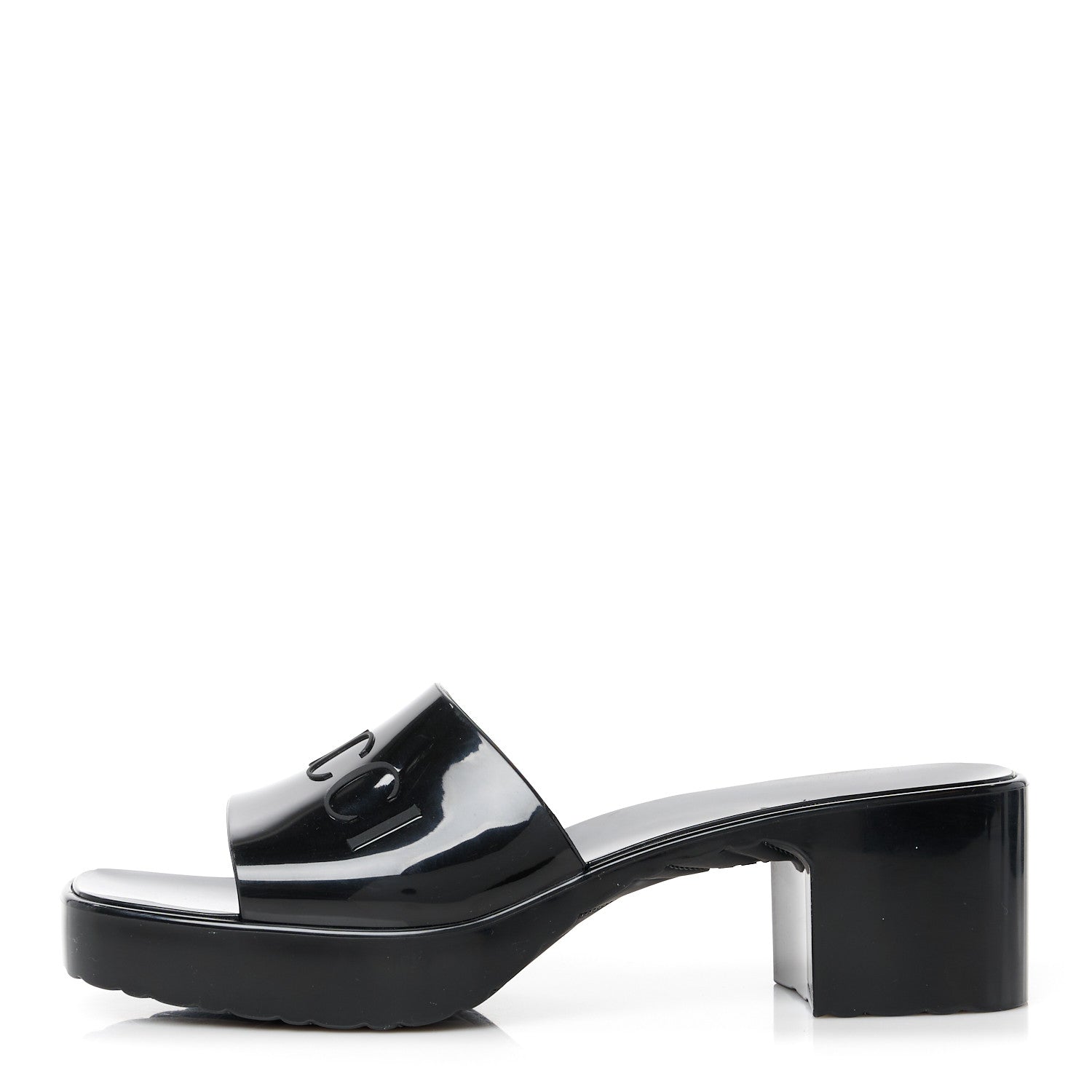 Gucci Rubber Gucci Logo Womens Platform 20/60mm Slide Sandals 38 Black 1 of 9