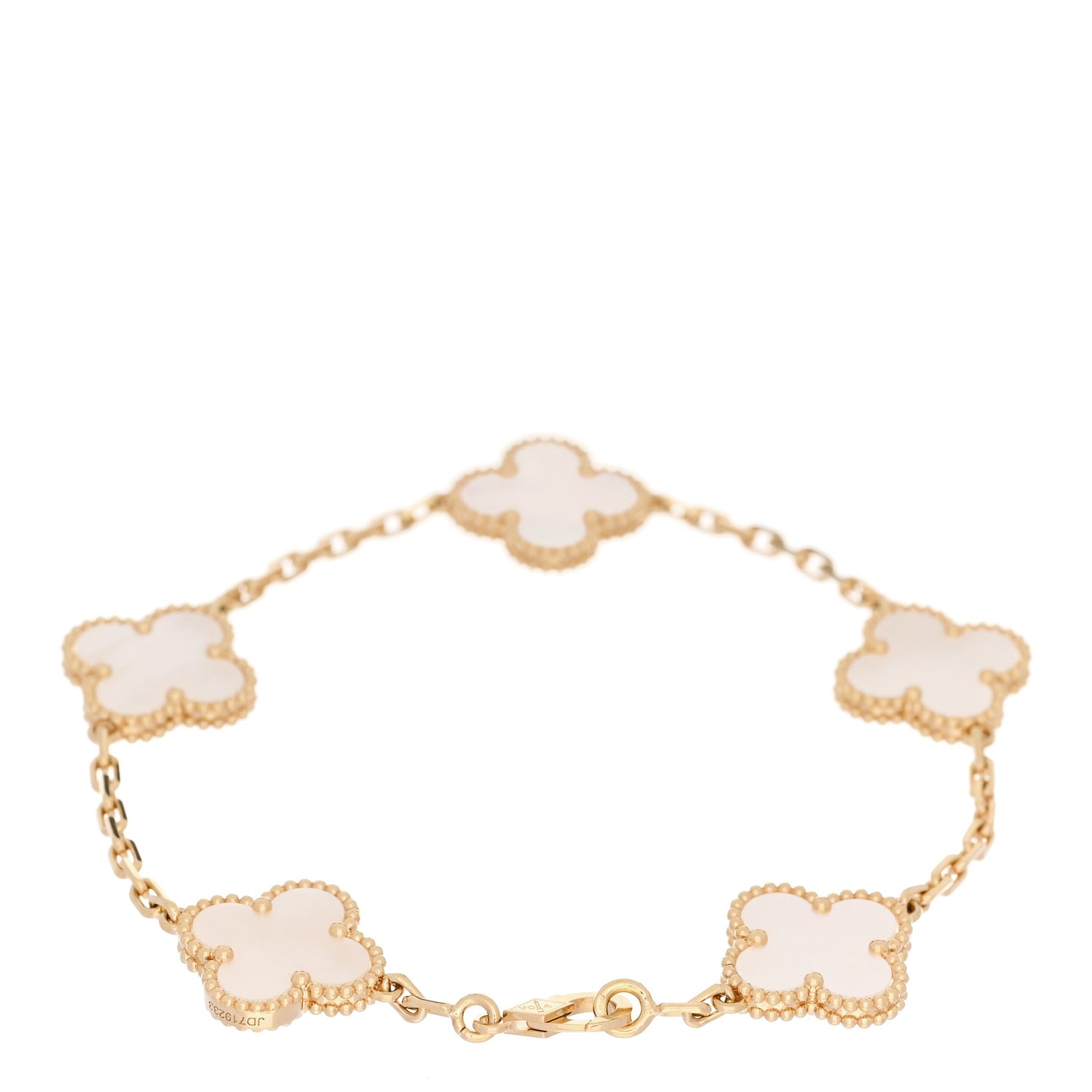 18K Yellow Gold Mother of Pearl 5 Motifs Vintage Alhambra Bracelet