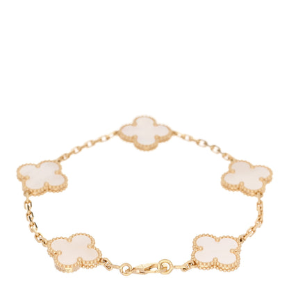 Van Cleef & Arpels 18K Yellow Gold Mother of Pearl 5 Motifs Vintage Alhambra Bracelet 2 of 5