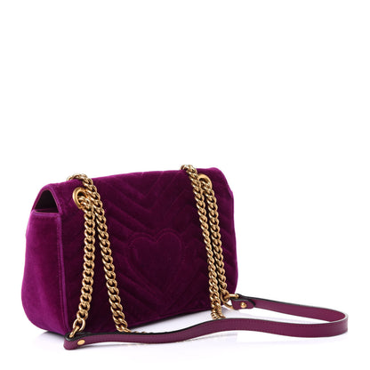 Gucci Velvet Matelasse Small GG Marmont Shoulder Bag Fuchsia Violet Cyclamen 2 of 4