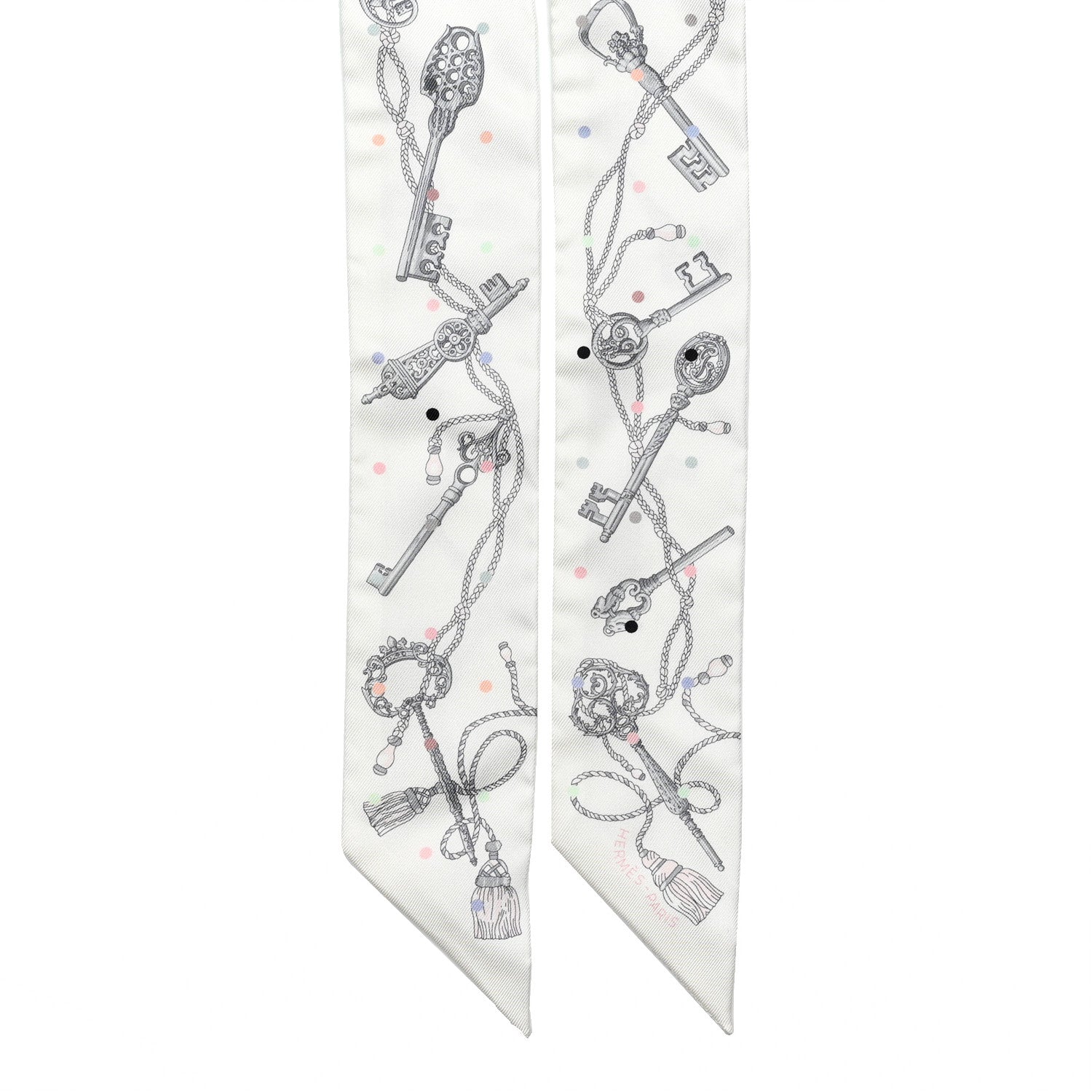 Hermes Silk Les Cles A Pois Twilly White Gris Acier 2 of 4