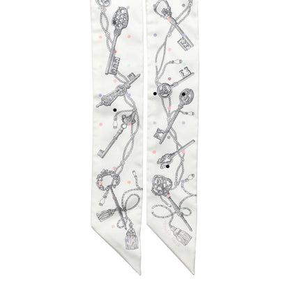 Hermes Silk Les Cles A Pois Twilly White Gris Acier 2 of 4