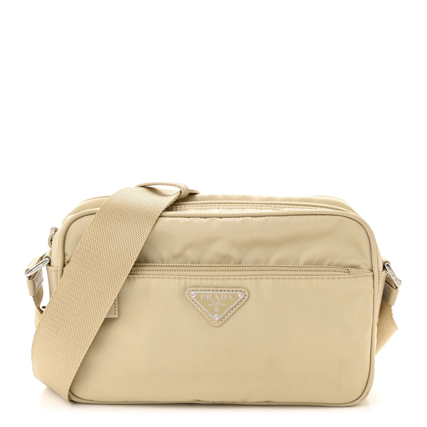 Re-Nylon Vela Saffiano Double Zip Shoulder Bag Deserto