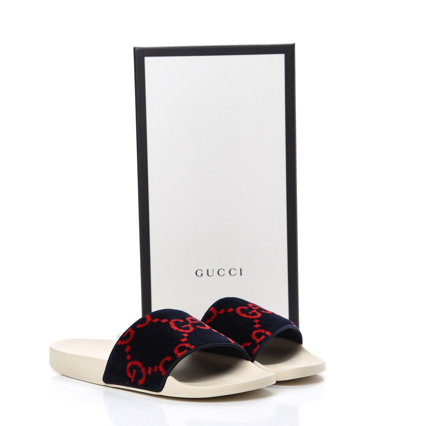 Terry Cloth GG Monogram Slide Sandals 38 Blue Red