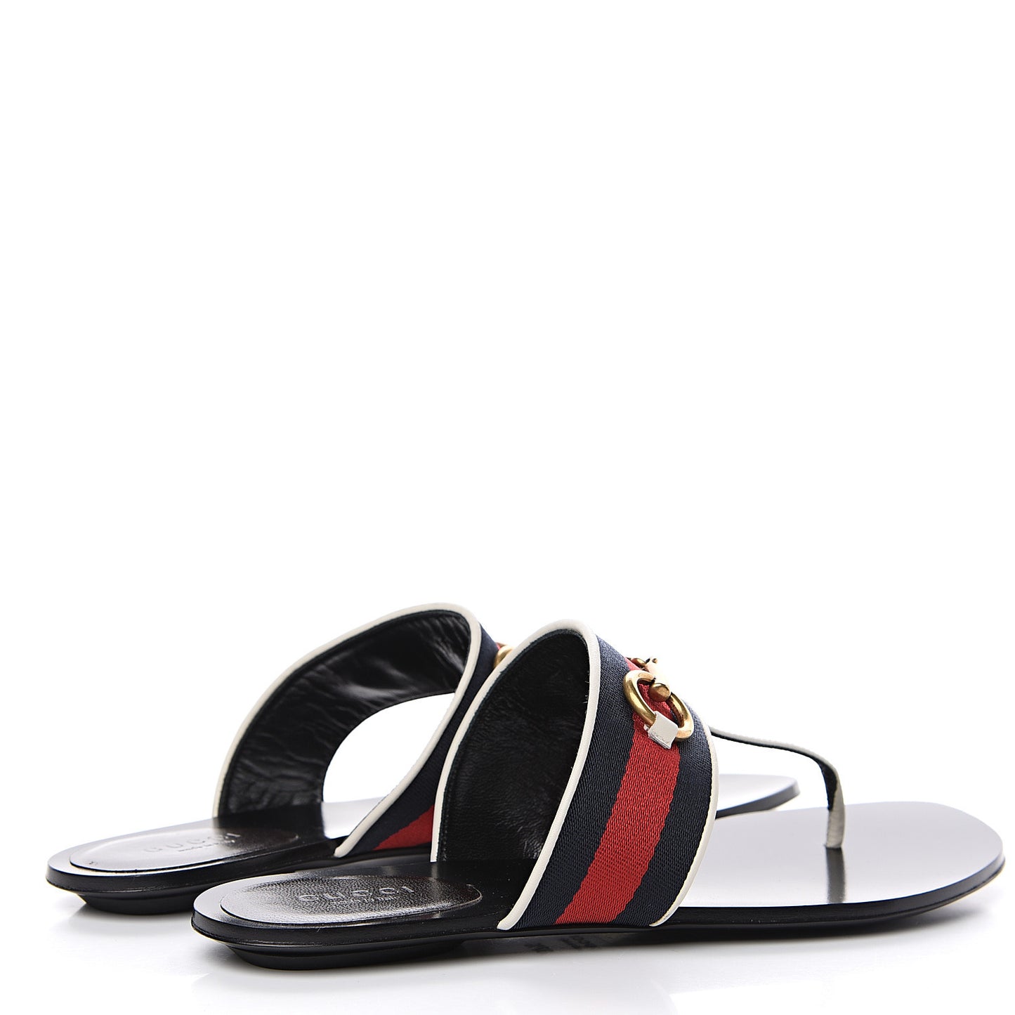 Calfskin Horsebit Web Thong Sandals 37.5 White Black