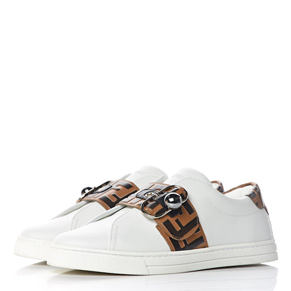 Fendi Vitello FF Embossed Pearland Slip On Sneakers 37 White Tobacco Moro 3 of 8