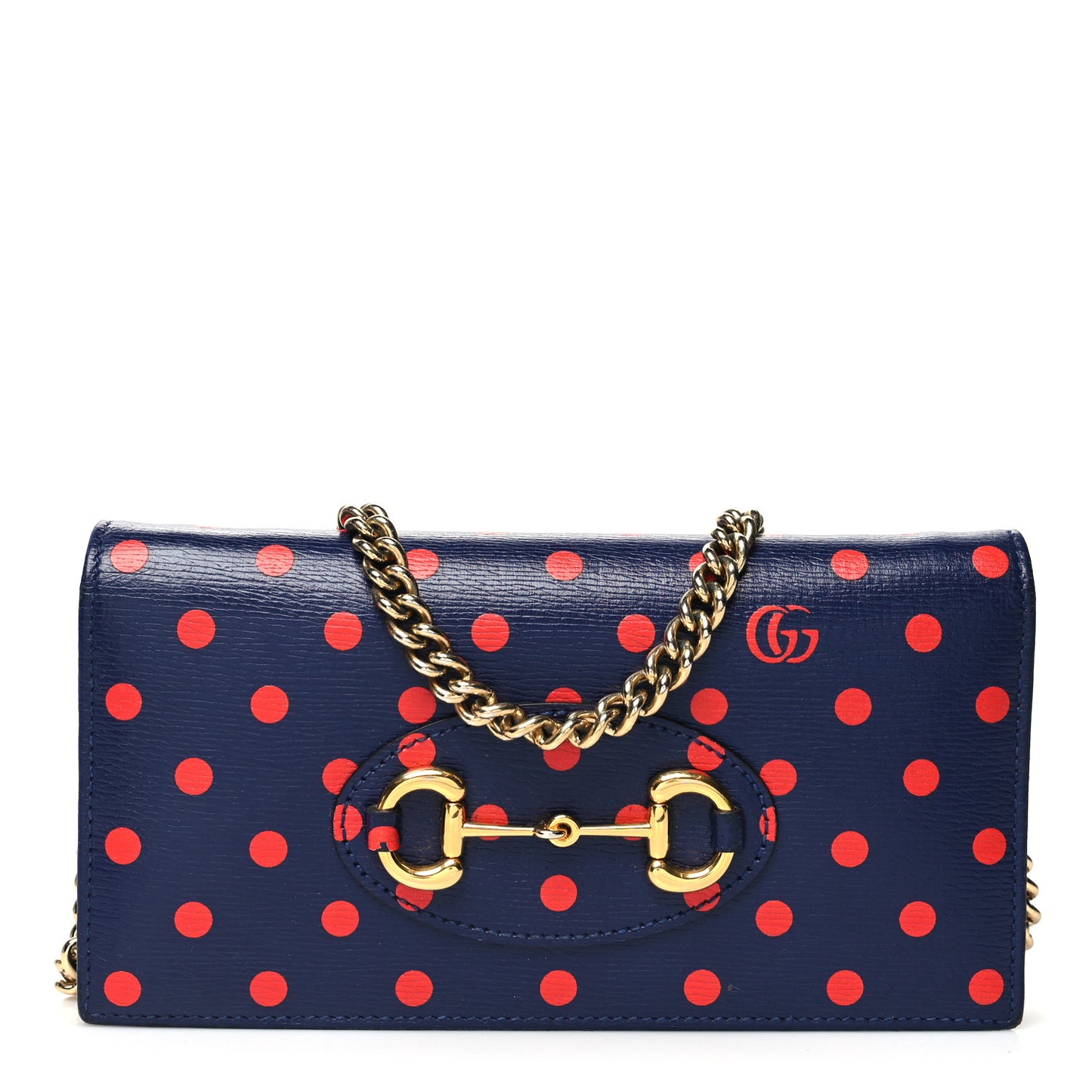 Shangai Calfskin Polka Dot Horsebit 1955 Wallet On Chain Blue Orange Sailor Blue