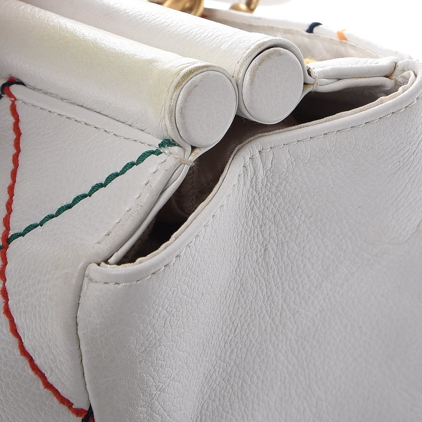 Calfskin Multicolor Stitch Tote White