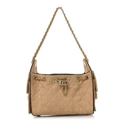 Chanel Braided Raffia Calfskin Quilted Mini Chanel 25 Handbag Beige Black 1 of 21