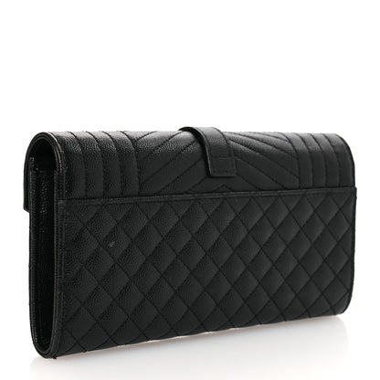 Saint Laurent Grain De Poudre Mixed Matelasse Triquilt Large Monogram Wallet Black 3 of 11