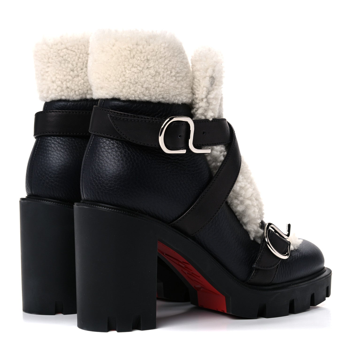Christian Louboutin Calfskin Shearling Pole Chic 70 Booties 37.5 Nocturne Natural 4 of 10