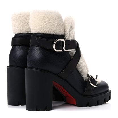 Christian Louboutin Calfskin Shearling Pole Chic 70 Booties 37.5 Nocturne Natural 4 of 10