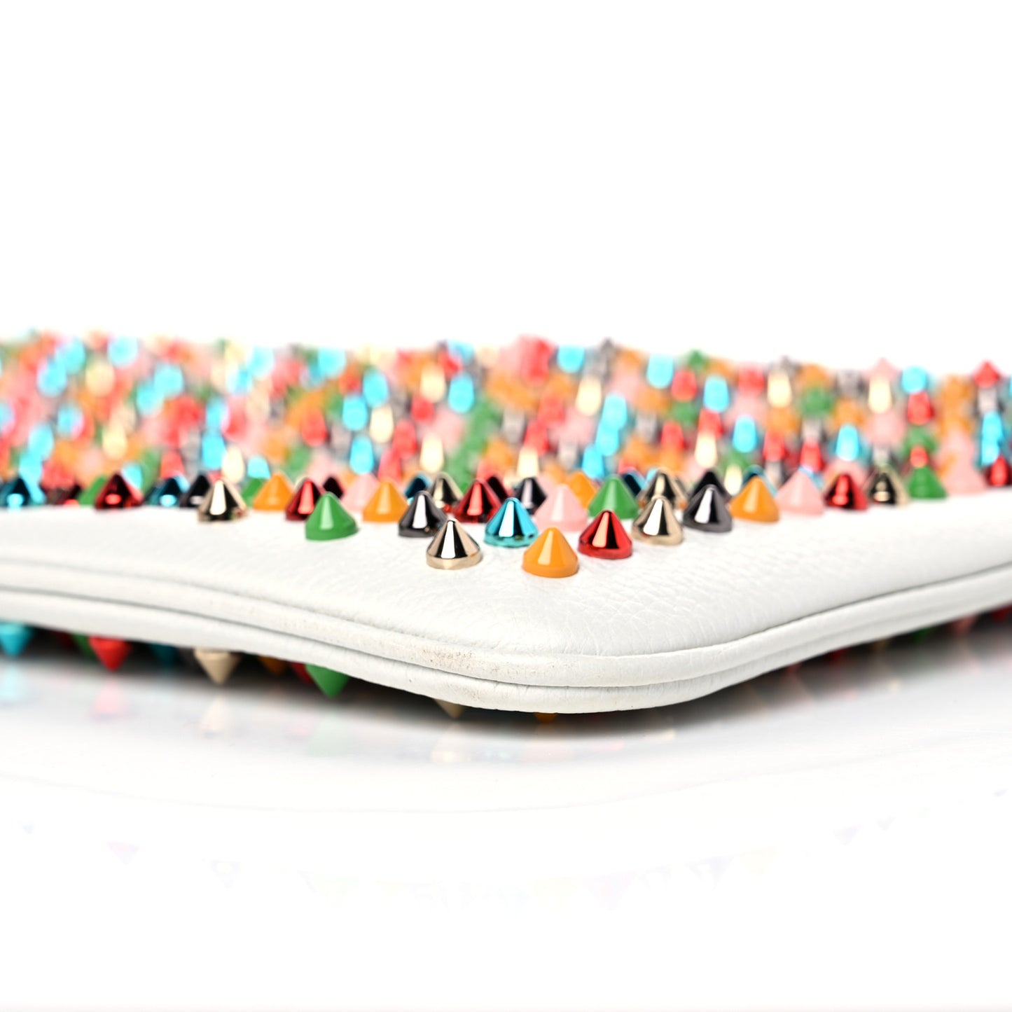 Calfskin Empire Spikes Loubiposh Clutch White Multi