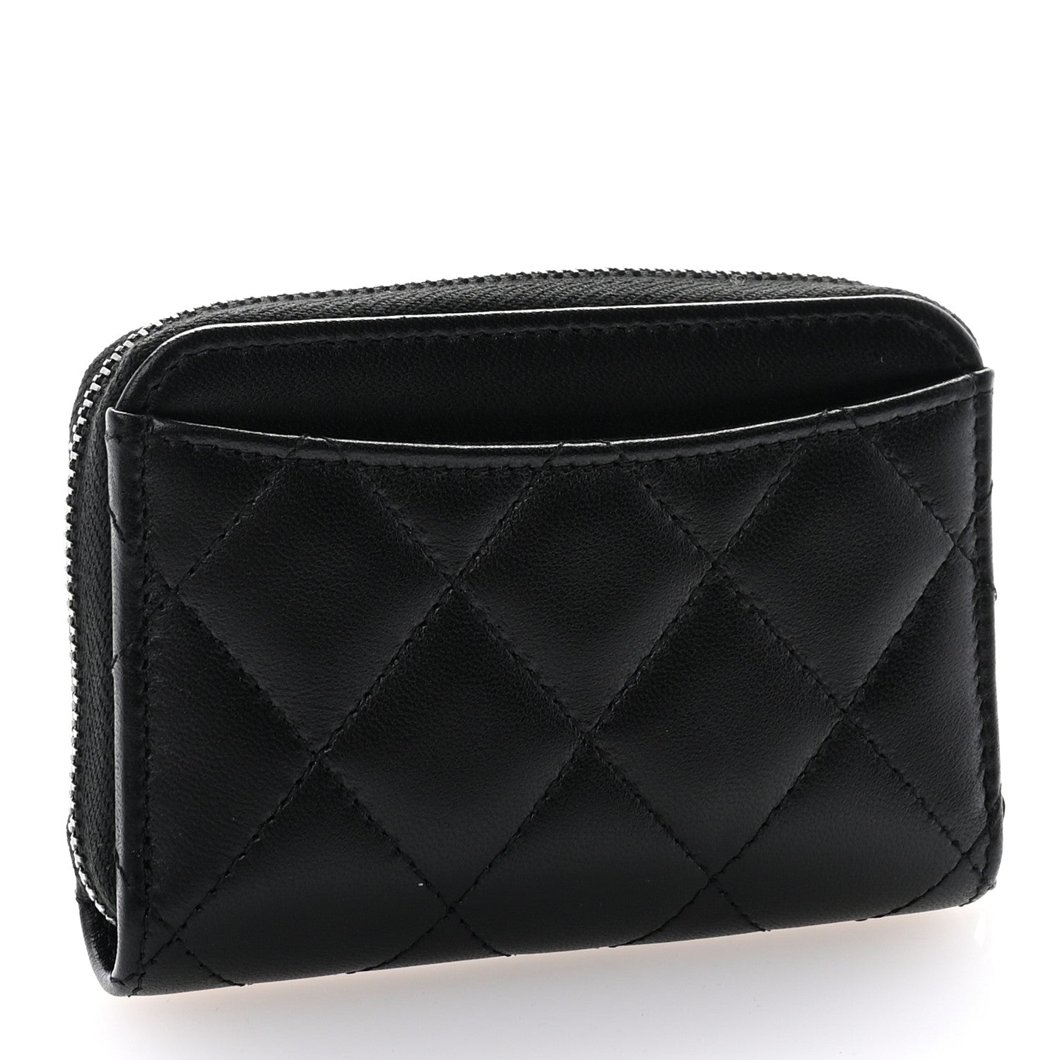 Chanel Lambskin Quilted Zip Coin Purse So Black 3 of 8