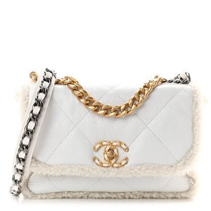 Chanel Crumpled Calfskin Shearling Sheepskin Medium Chanel 19 Flap White 1 of 10