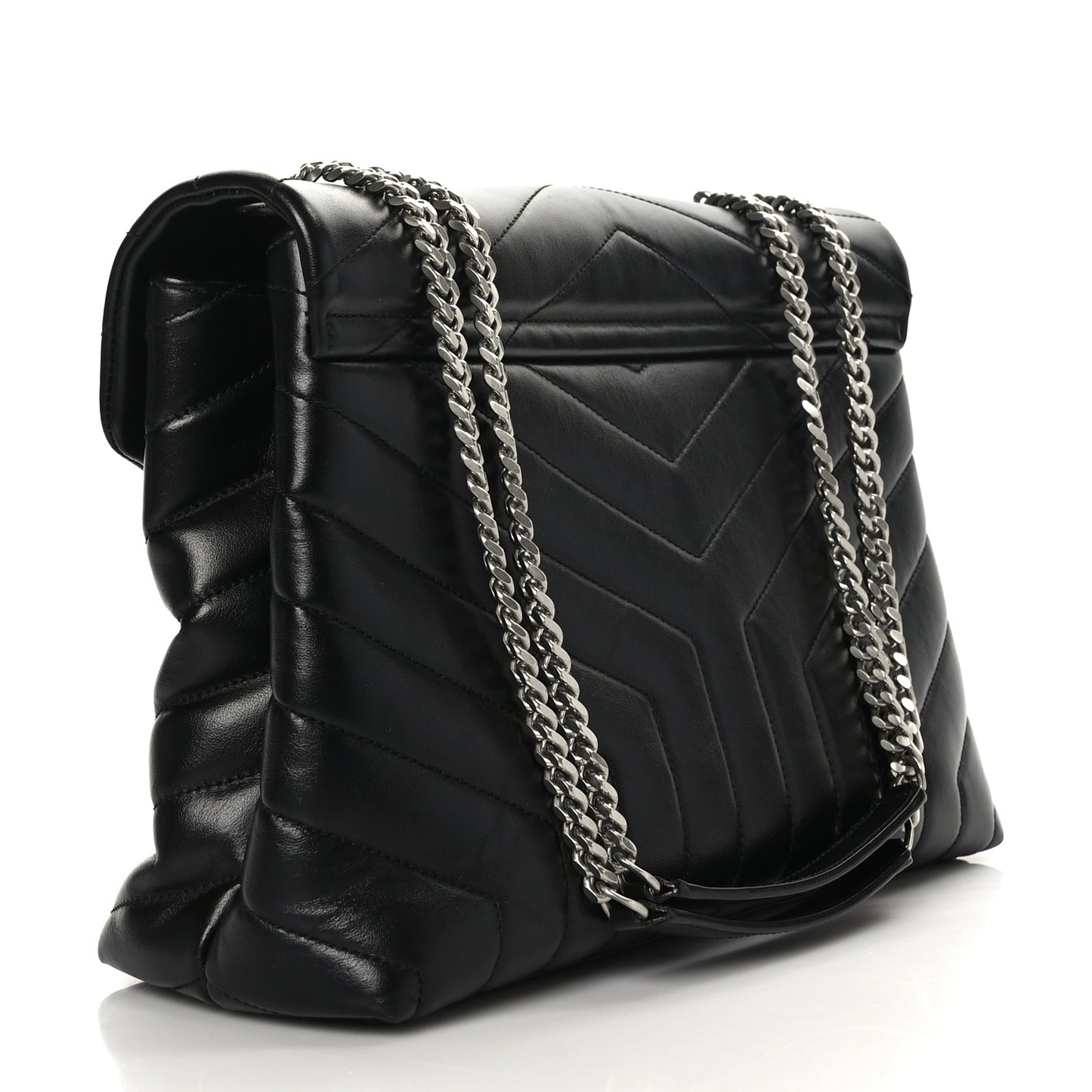 Calfskin Y Quilted Monogram Medium Loulou Chain Satchel Black